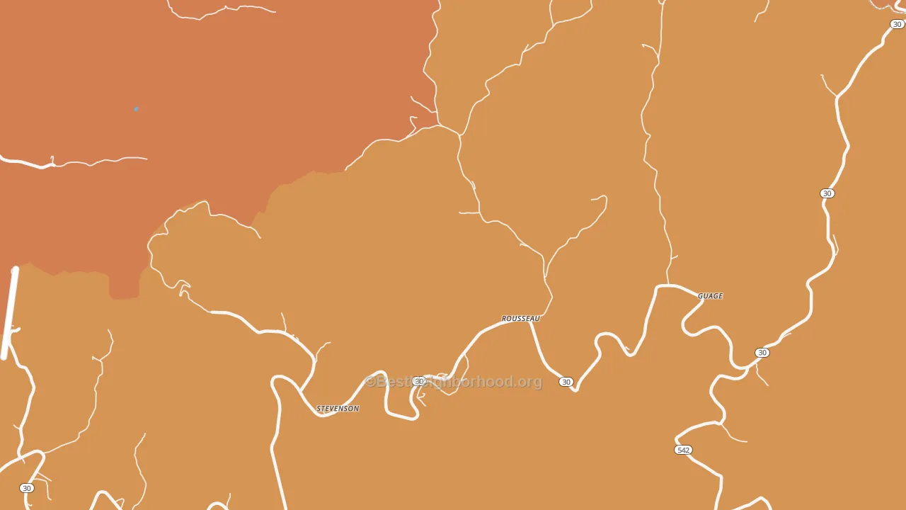 Map of the best neighborhoods in the 41366 area, with better matches in green and worse matches in red