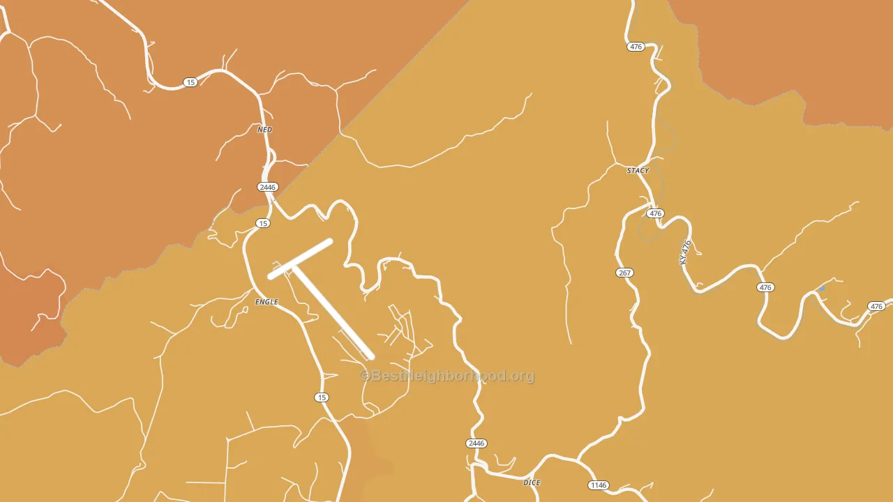 Map of the best neighborhoods in the 41367 area, with better matches in green and worse matches in red