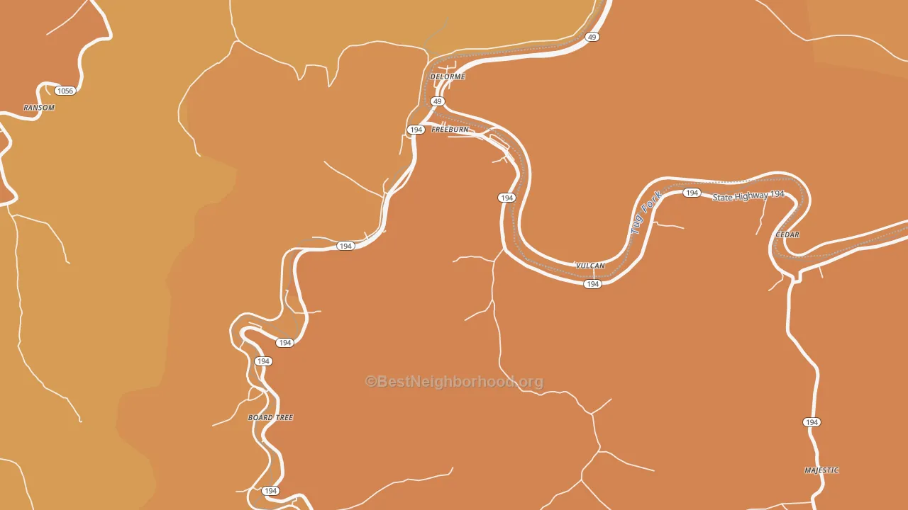 Map of the best neighborhoods in the 41528 area, with better matches in green and worse matches in red