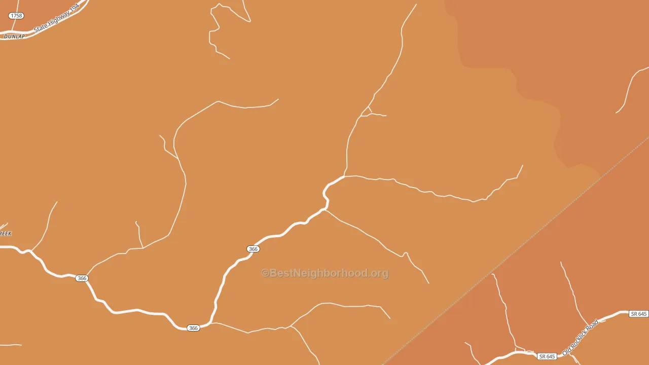 Map of the best neighborhoods in the 41566 area, with better matches in green and worse matches in red
