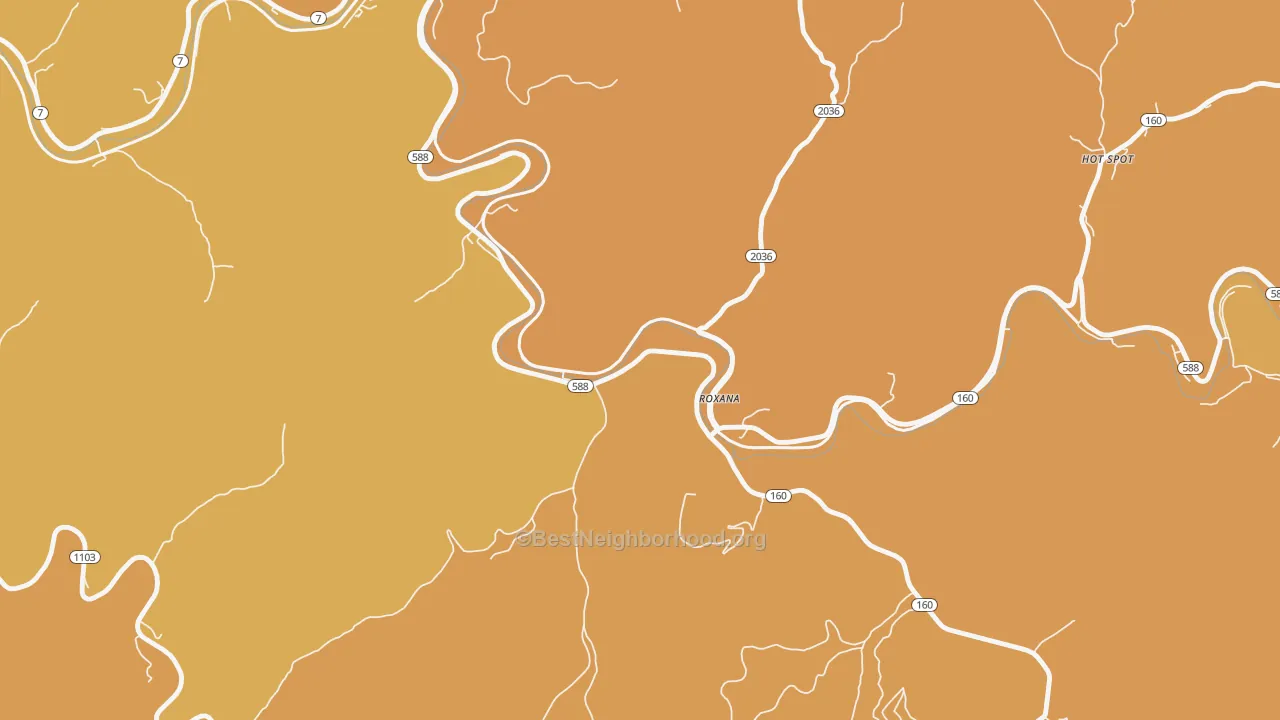 Map of the best neighborhoods in the 41848 area, with better matches in green and worse matches in red