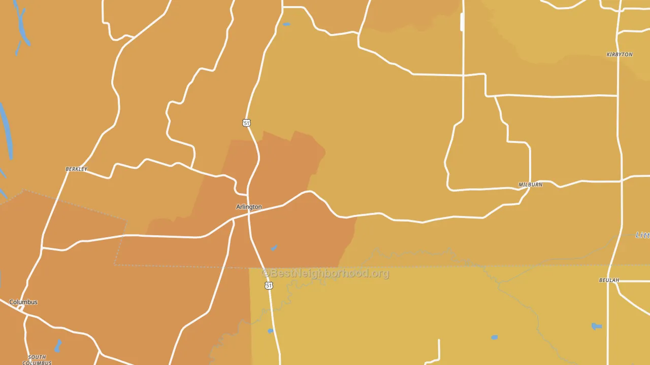 Map of the best neighborhoods in the 42021 area, with better matches in green and worse matches in red