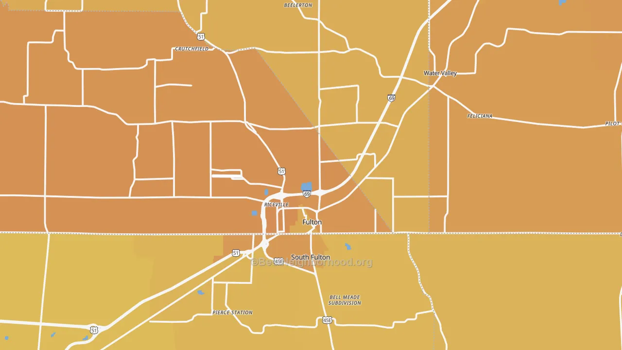 Map of the best neighborhoods in the 42041 area, with better matches in green and worse matches in red