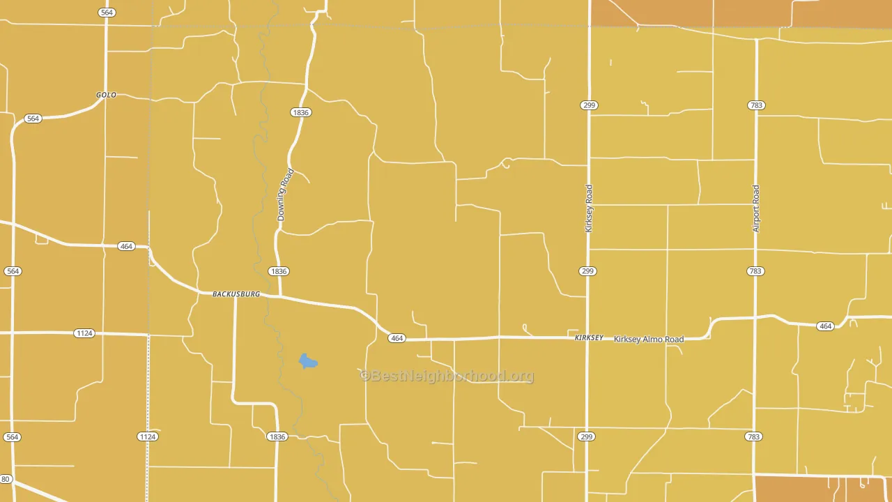 Map of the best neighborhoods in the 42054 area, with better matches in green and worse matches in red