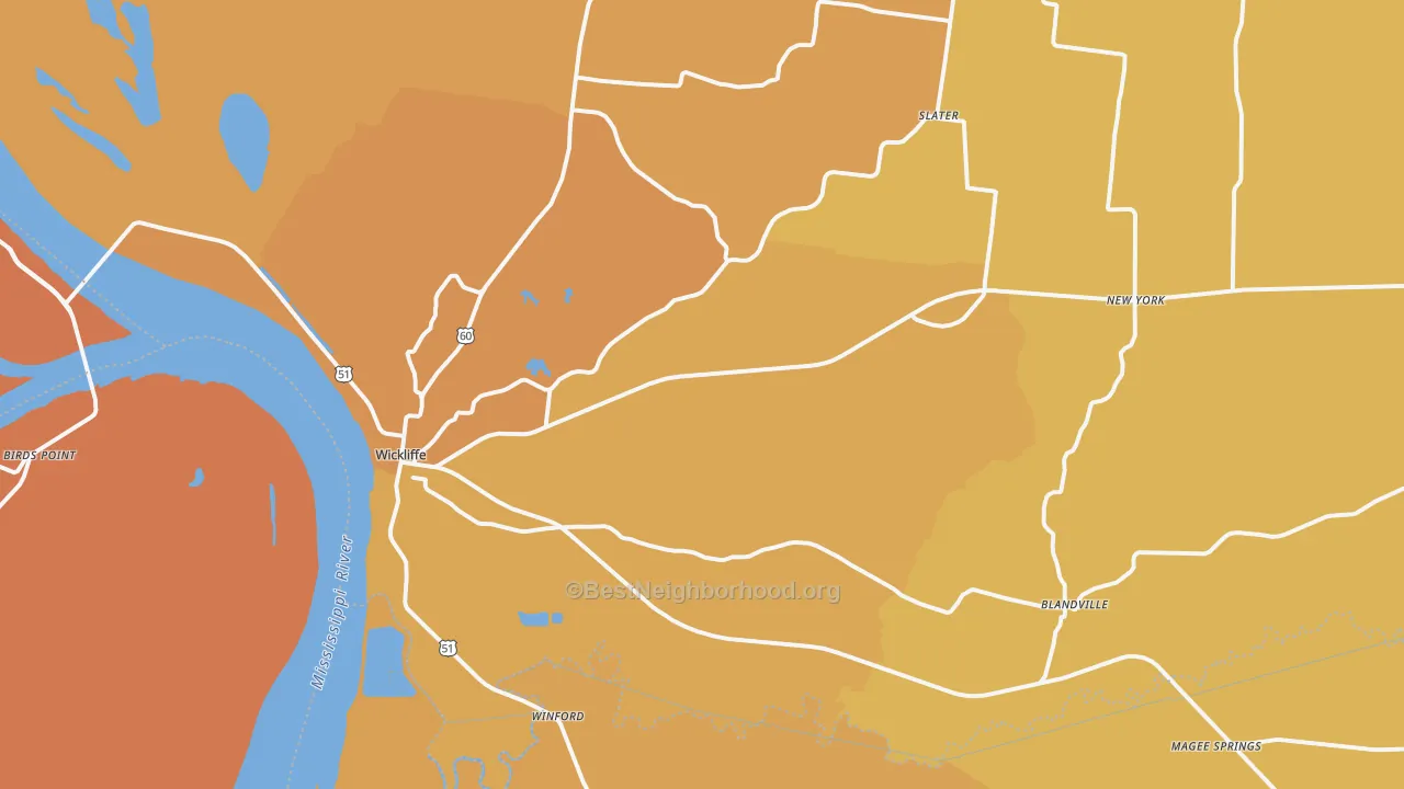 Map of the best neighborhoods in the 42087 area, with better matches in green and worse matches in red