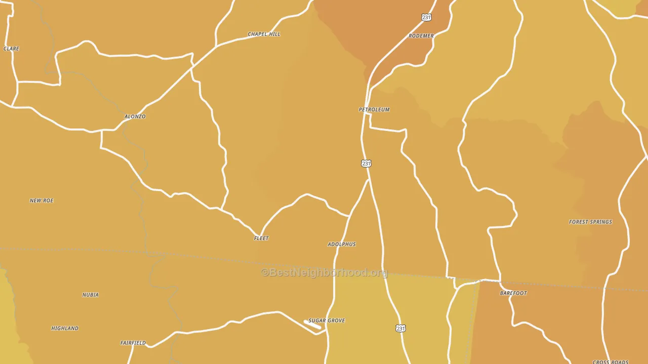 Map of the best neighborhoods in the 42120 area, with better matches in green and worse matches in red