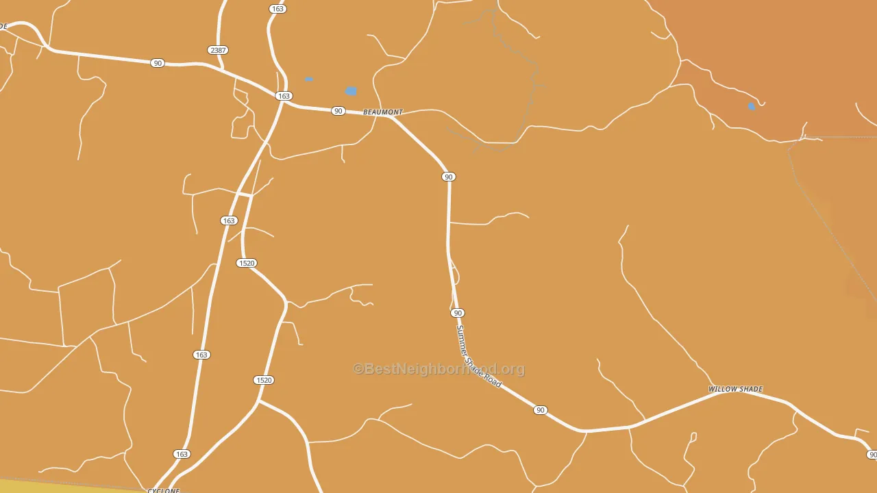 Map of the best neighborhoods in the 42124 area, with better matches in green and worse matches in red