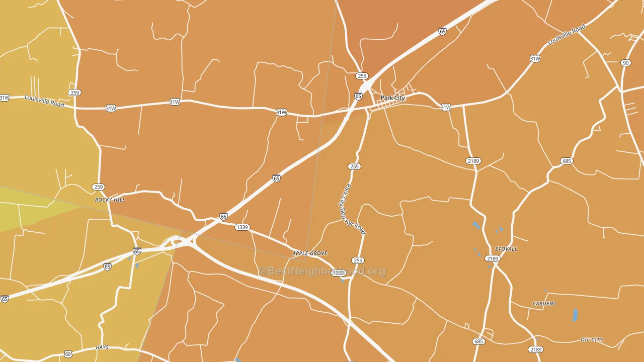 Map of the best neighborhoods in the 42160 area, with better matches in green and worse matches in red