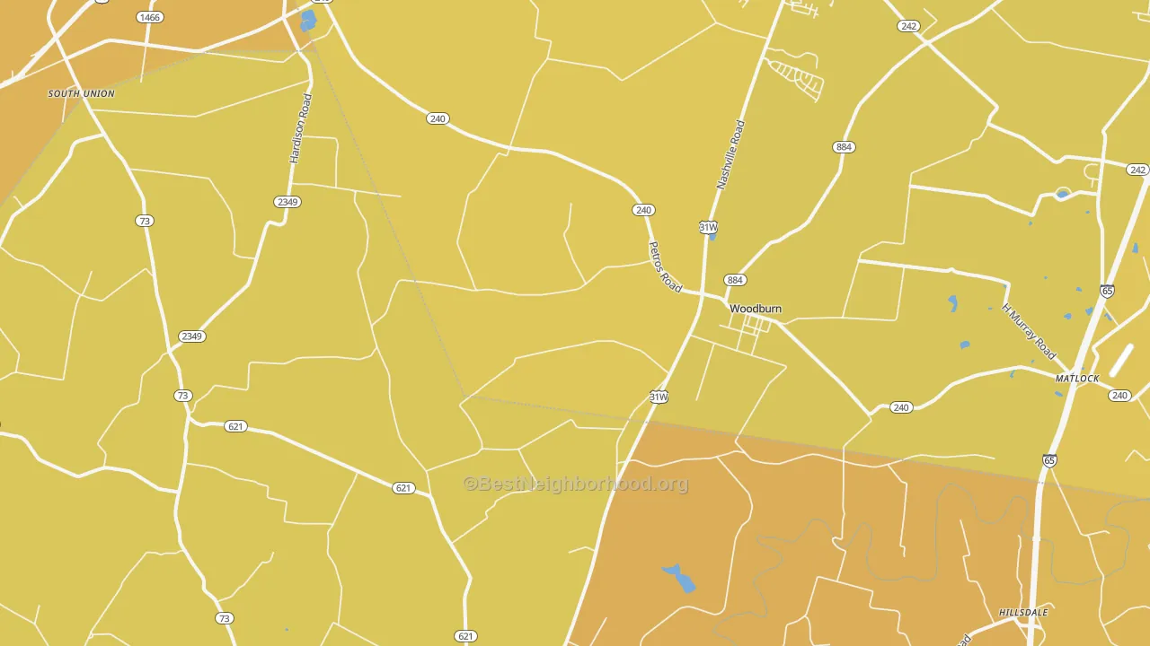Map of the best neighborhoods in the 42170 area, with better matches in green and worse matches in red