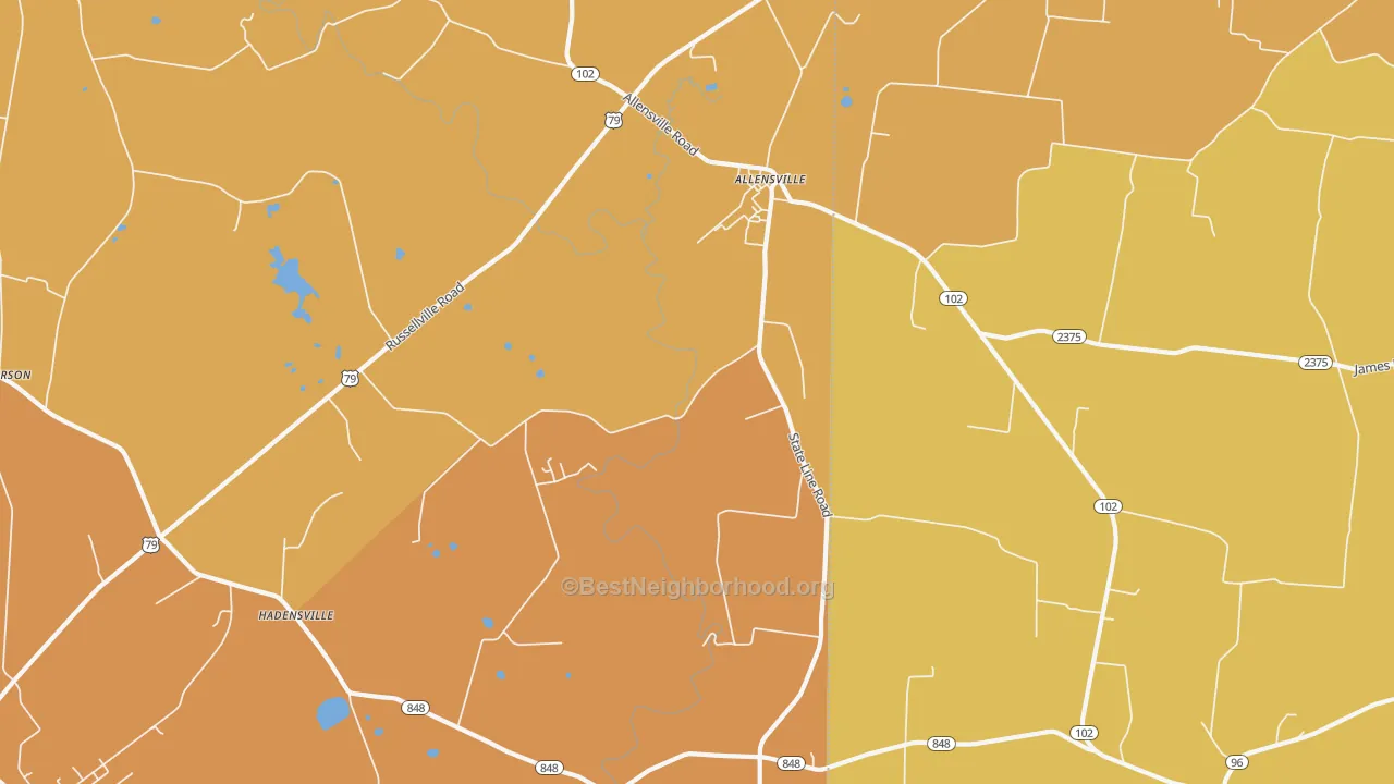 Map of the best neighborhoods in the 42204 area, with better matches in green and worse matches in red