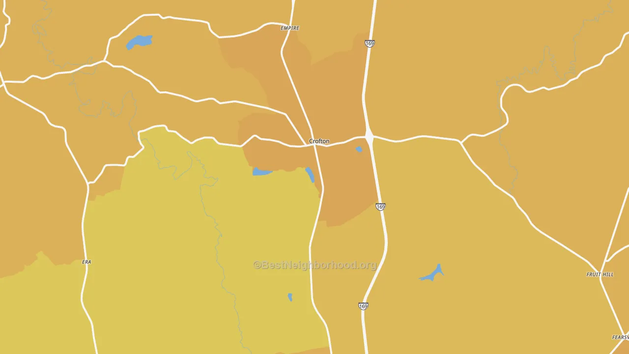 Map of the best neighborhoods in the 42217 area, with better matches in green and worse matches in red