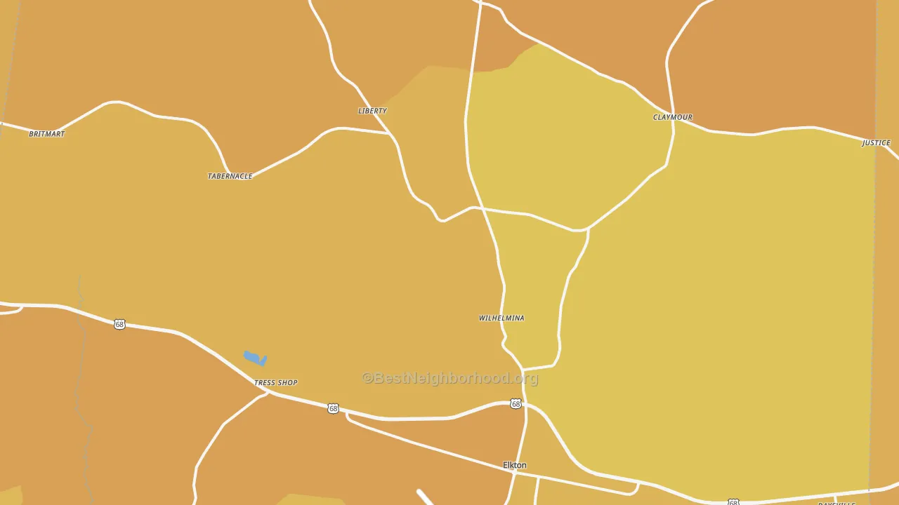 Map of the best neighborhoods in the 42220 area, with better matches in green and worse matches in red