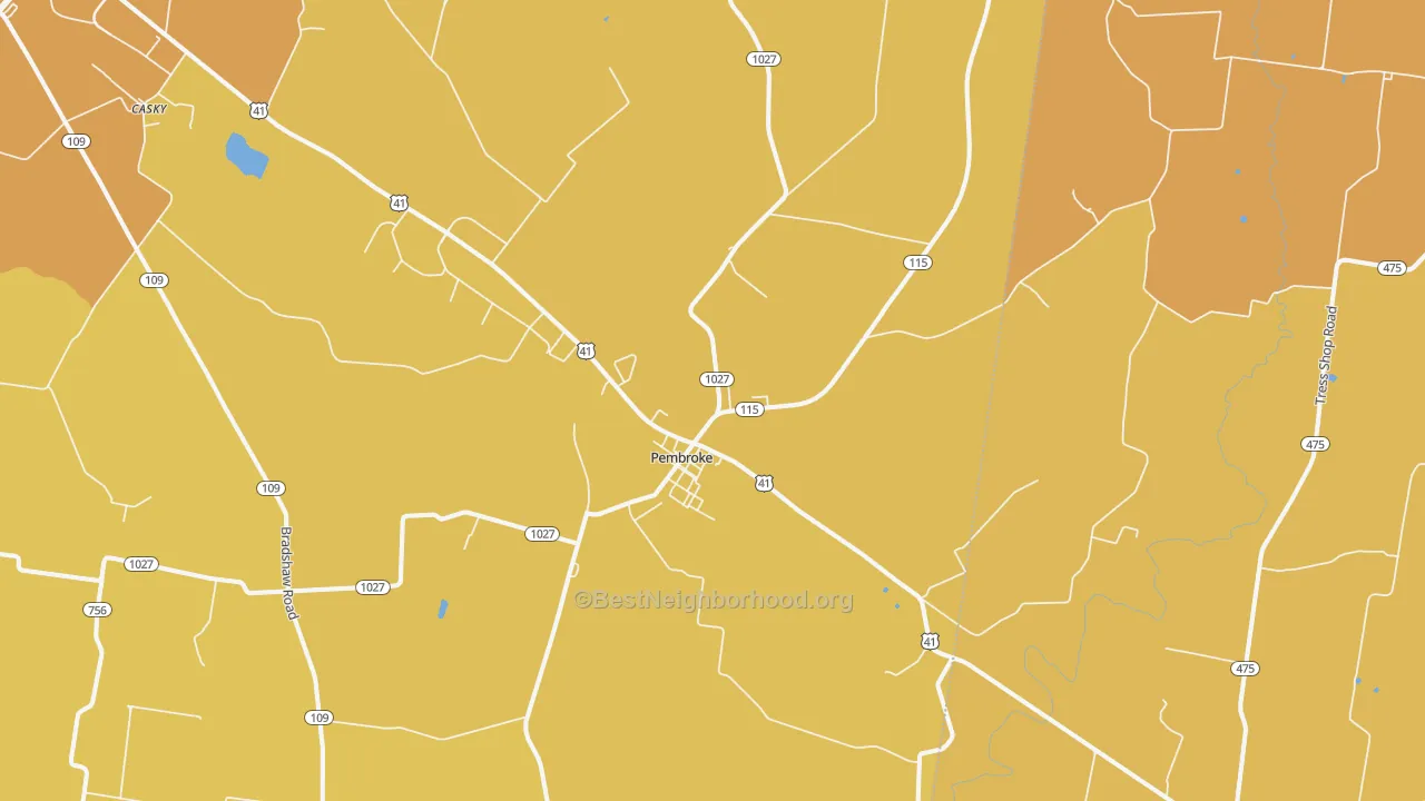 Map of the best neighborhoods in the 42266 area, with better matches in green and worse matches in red