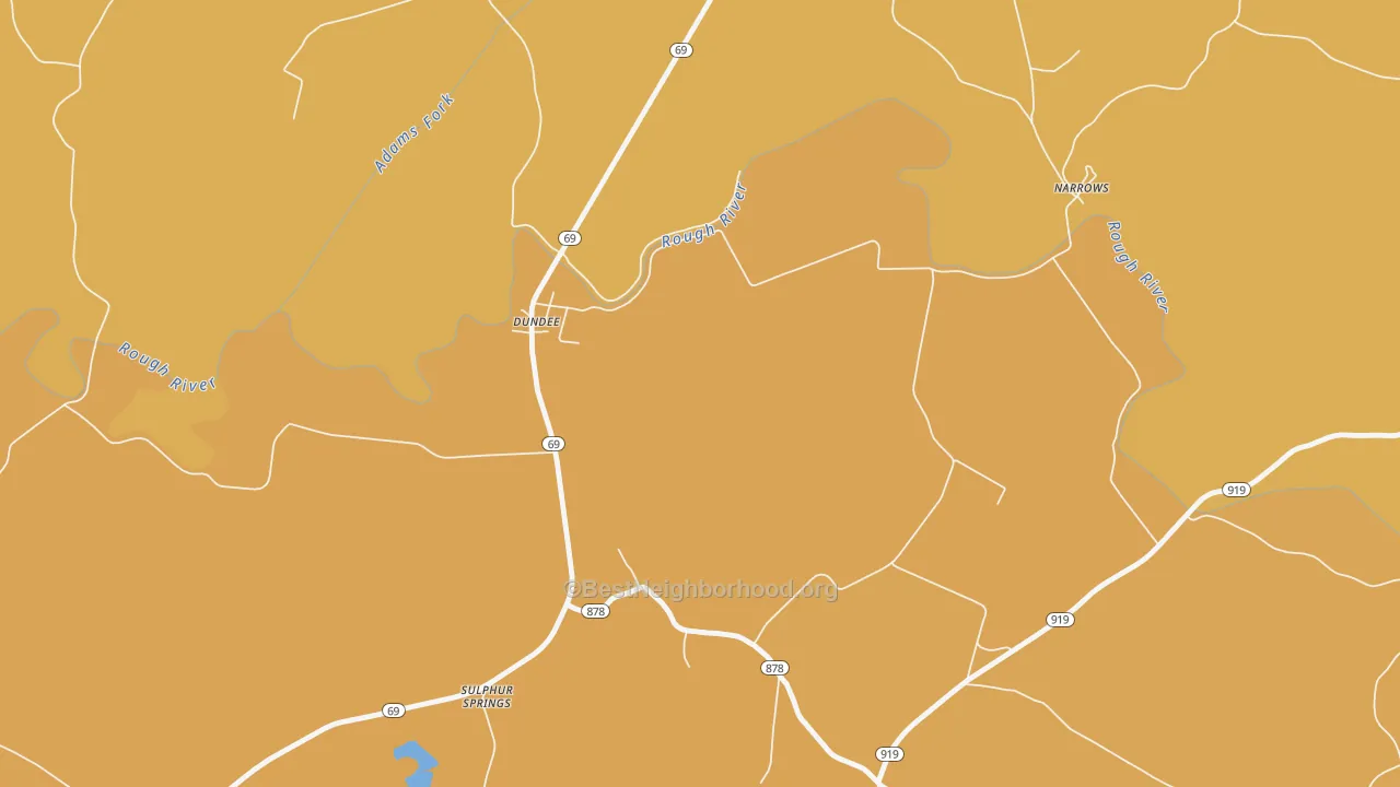 Map of the best neighborhoods in the 42338 area, with better matches in green and worse matches in red
