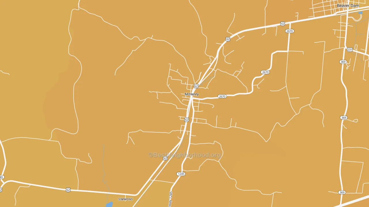 Map of the best neighborhoods in the 42354 area, with better matches in green and worse matches in red