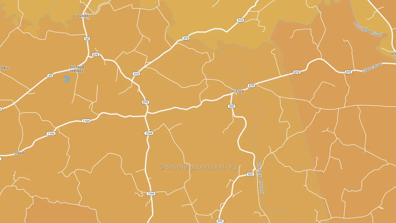 Map of the best neighborhoods in the 42361 area, with better matches in green and worse matches in red