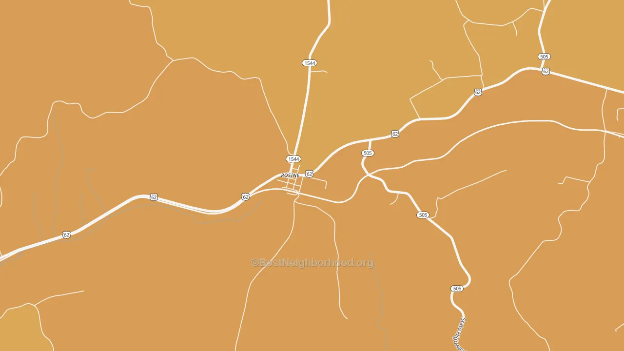 Map of the best neighborhoods in the 42370 area, with better matches in green and worse matches in red