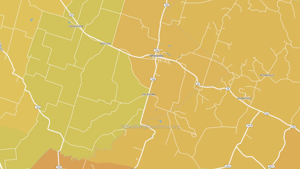 Map of the best neighborhoods in the 42378 area, with better matches in green and worse matches in red