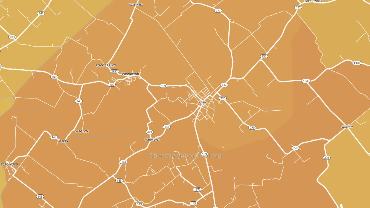 Map of the best neighborhoods in the 42404 area, with better matches in green and worse matches in red