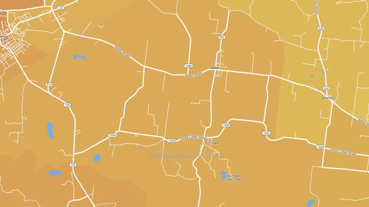 Map of the best neighborhoods in the 42441 area, with better matches in green and worse matches in red