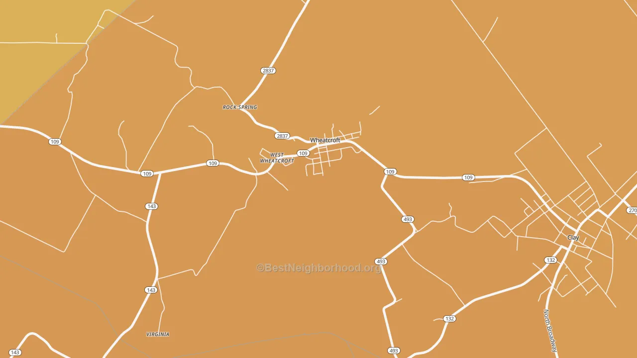 Map of the best neighborhoods in the 42463 area, with better matches in green and worse matches in red
