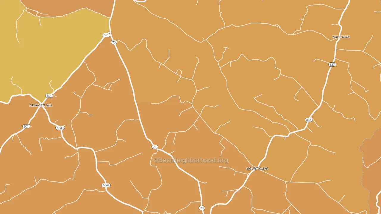 Map of the best neighborhoods in the 42566 area, with better matches in green and worse matches in red