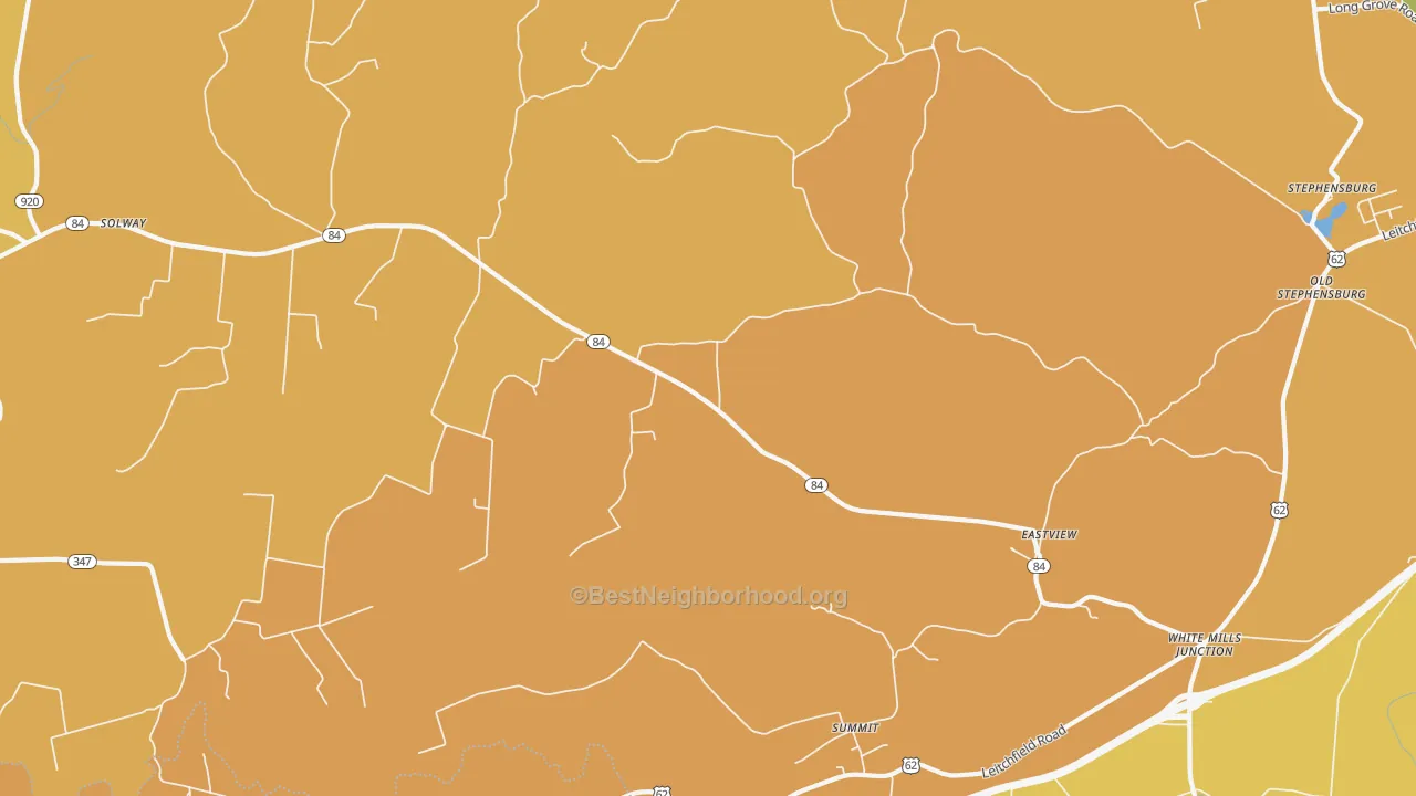 Map of the best neighborhoods in the 42732 area, with better matches in green and worse matches in red
