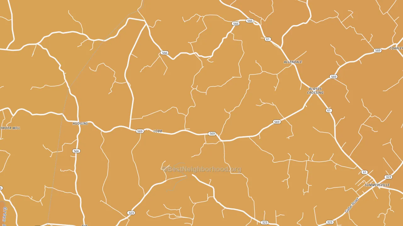Map of the best neighborhoods in the 42782 area, with better matches in green and worse matches in red