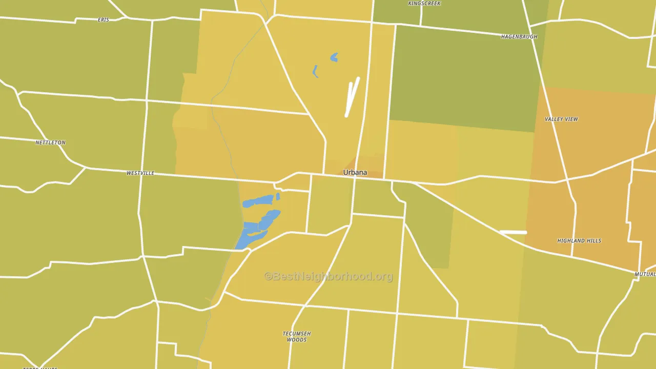 Map of the best neighborhoods in the 43078 area, with better matches in green and worse matches in red
