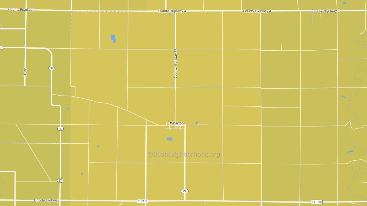 Map of the best neighborhoods in the 43359 area, with better matches in green and worse matches in red