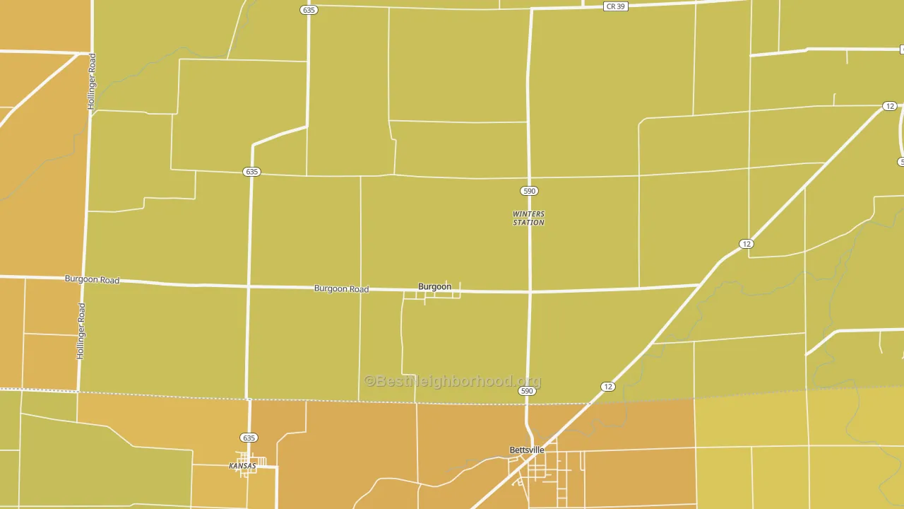 Map of the best neighborhoods in the 43407 area, with better matches in green and worse matches in red
