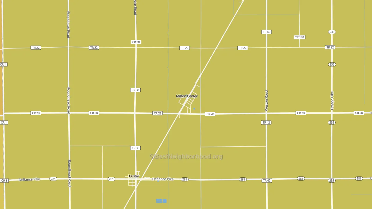 Map of the best neighborhoods in the 43541 area, with better matches in green and worse matches in red