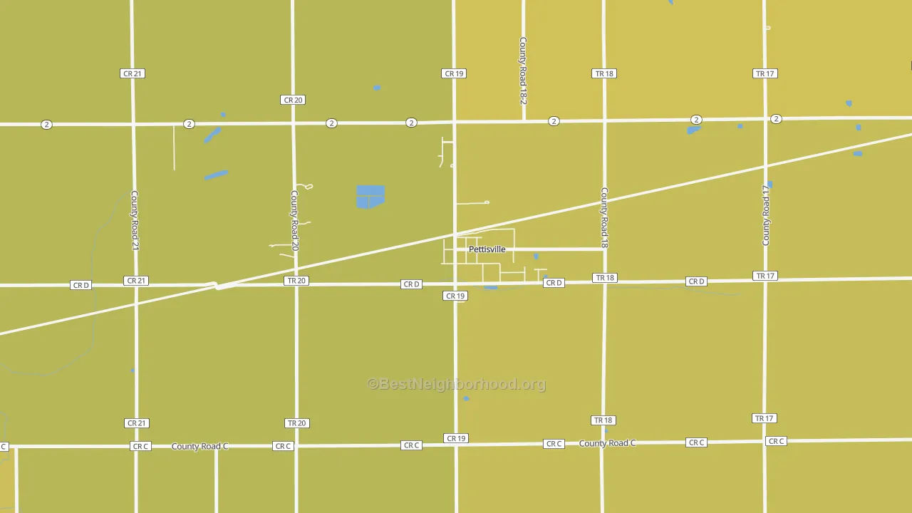 Map of the best neighborhoods in the 43553 area, with better matches in green and worse matches in red
