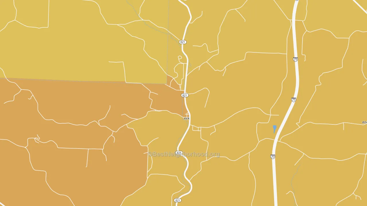 Map of the best neighborhoods in the 43711 area, with better matches in green and worse matches in red