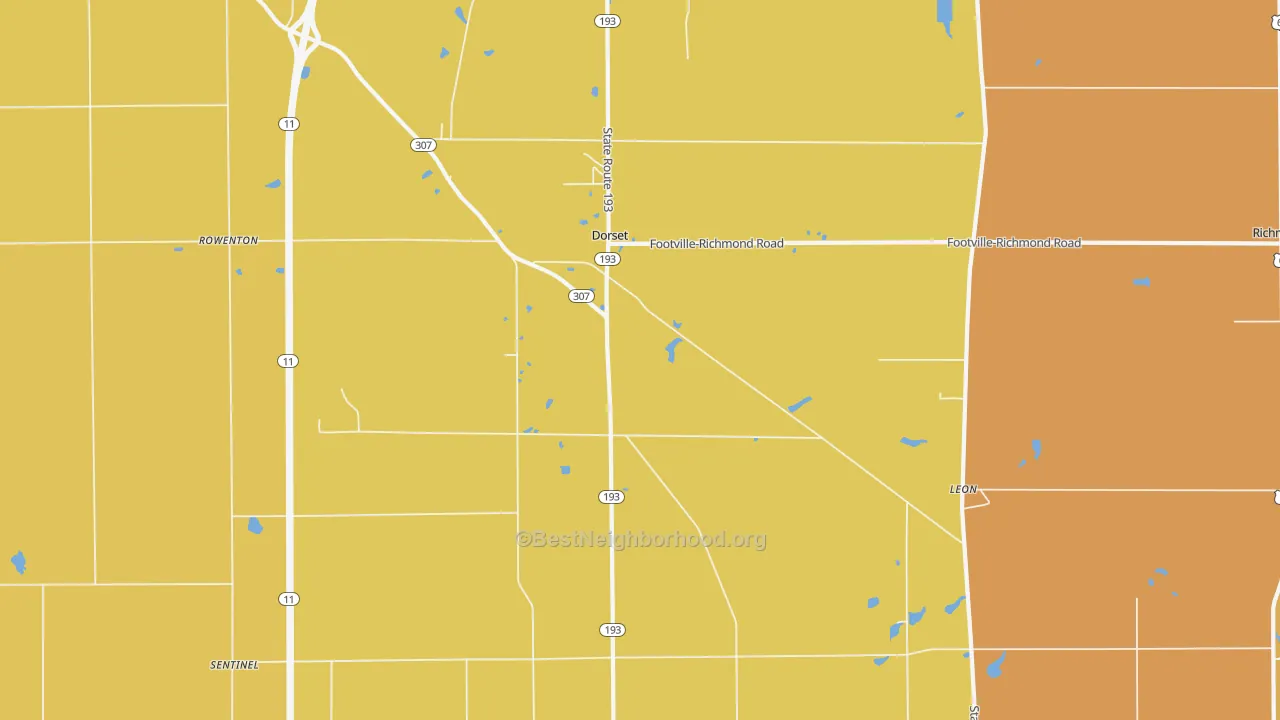 Map of the best neighborhoods in the 44032 area, with better matches in green and worse matches in red