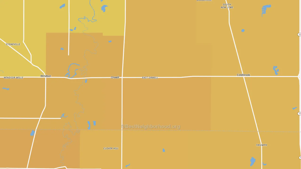 Map of the best neighborhoods in the 44076 area, with better matches in green and worse matches in red
