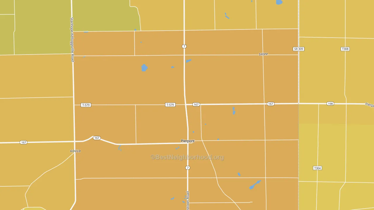 Map of the best neighborhoods in the 44082 area, with better matches in green and worse matches in red