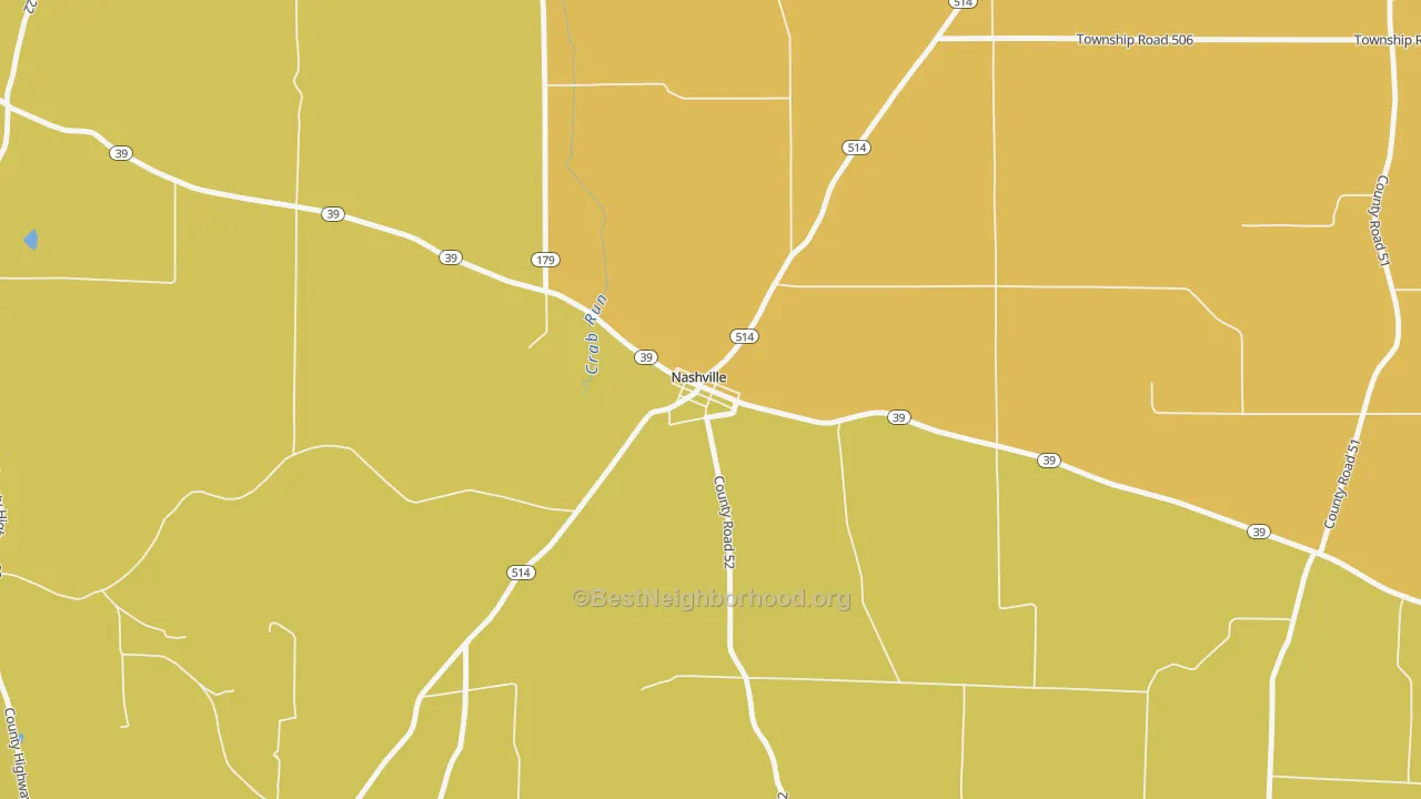 Map of the best neighborhoods in the 44661 area, with better matches in green and worse matches in red