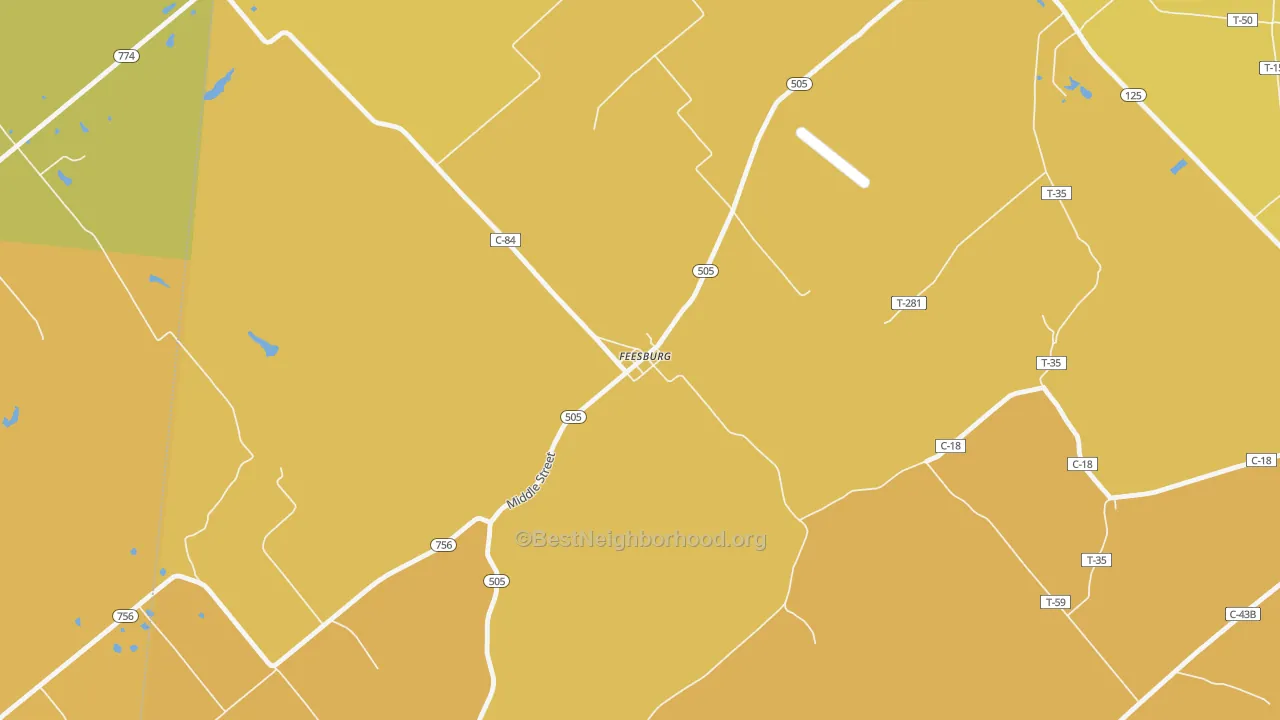 Map of the best neighborhoods in the 45119 area, with better matches in green and worse matches in red