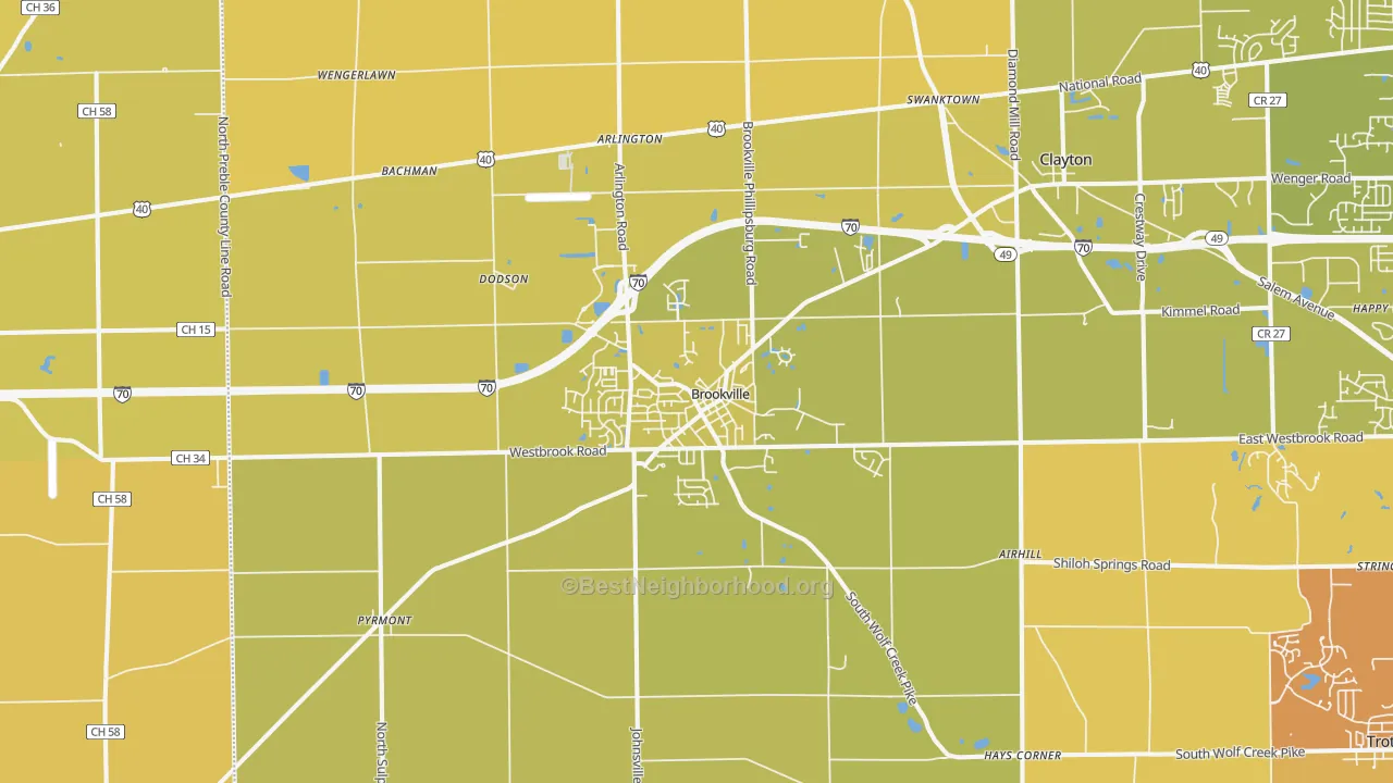 Map of the best neighborhoods in the 45309 area, with better matches in green and worse matches in red