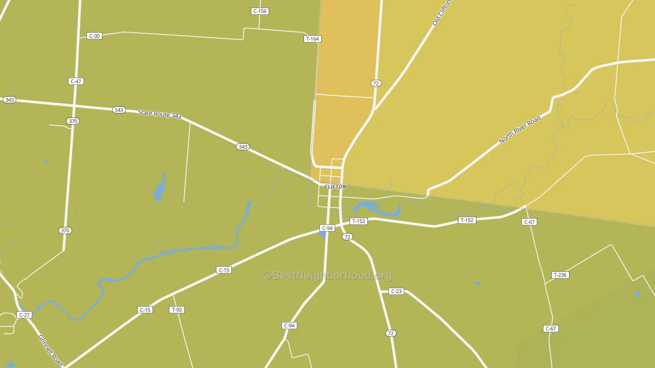 Map of the best neighborhoods in the 45316 area, with better matches in green and worse matches in red