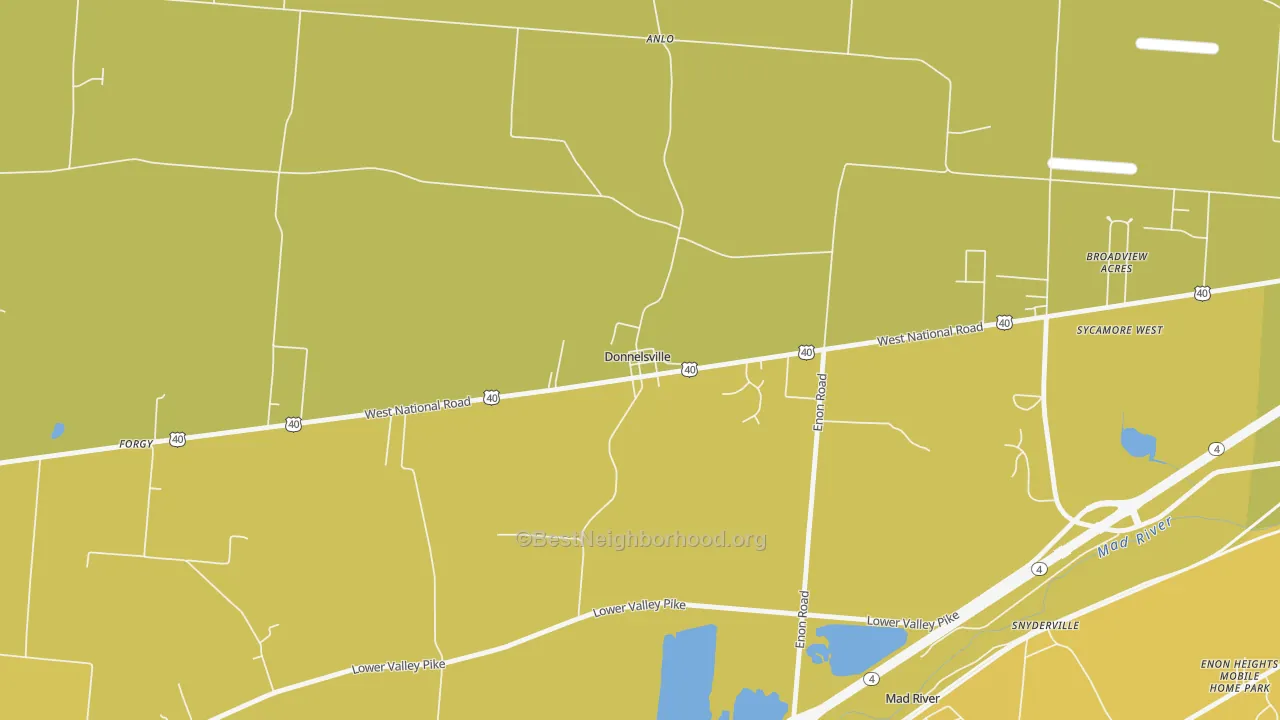 Map of the best neighborhoods in the 45319 area, with better matches in green and worse matches in red