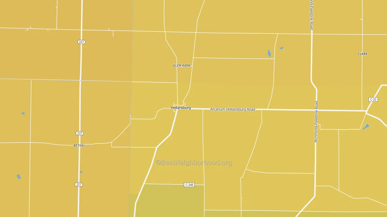 Map of the best neighborhoods in the 45332 area, with better matches in green and worse matches in red