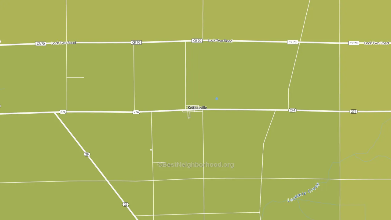 Map of the best neighborhoods in the 45336 area, with better matches in green and worse matches in red