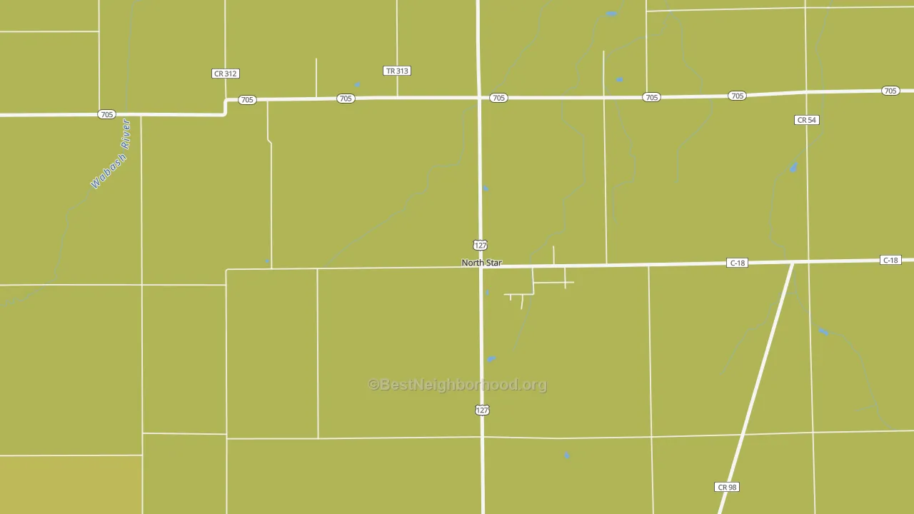 Map of the best neighborhoods in the 45350 area, with better matches in green and worse matches in red