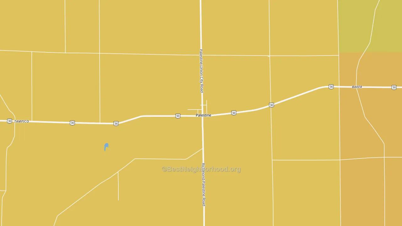 Map of the best neighborhoods in the 45352 area, with better matches in green and worse matches in red