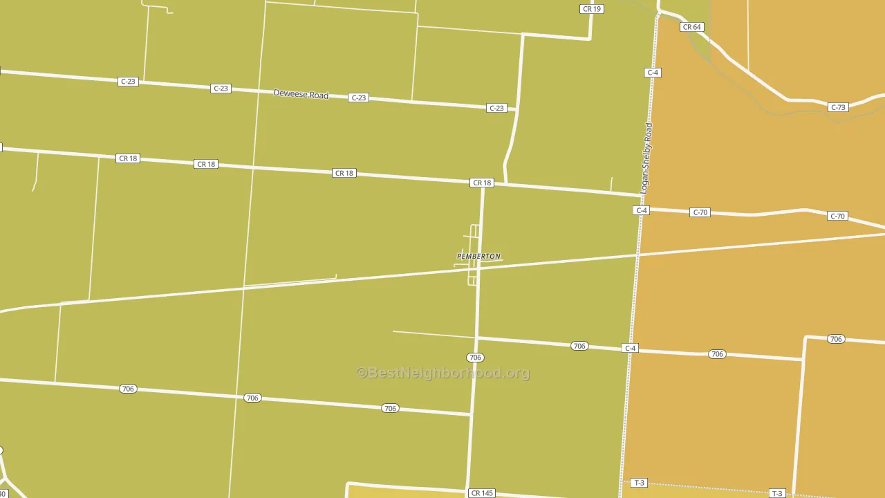 Map of the best neighborhoods in the 45353 area, with better matches in green and worse matches in red