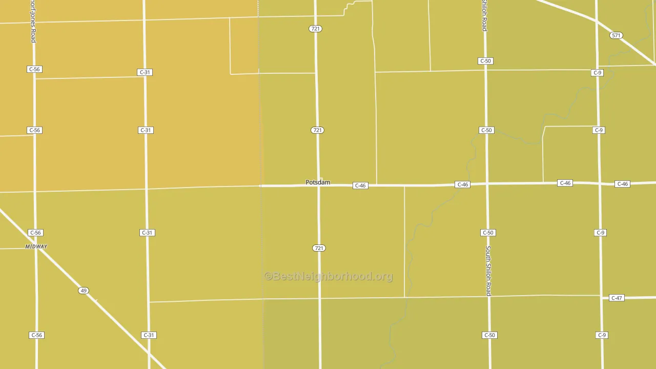 Map of the best neighborhoods in the 45361 area, with better matches in green and worse matches in red