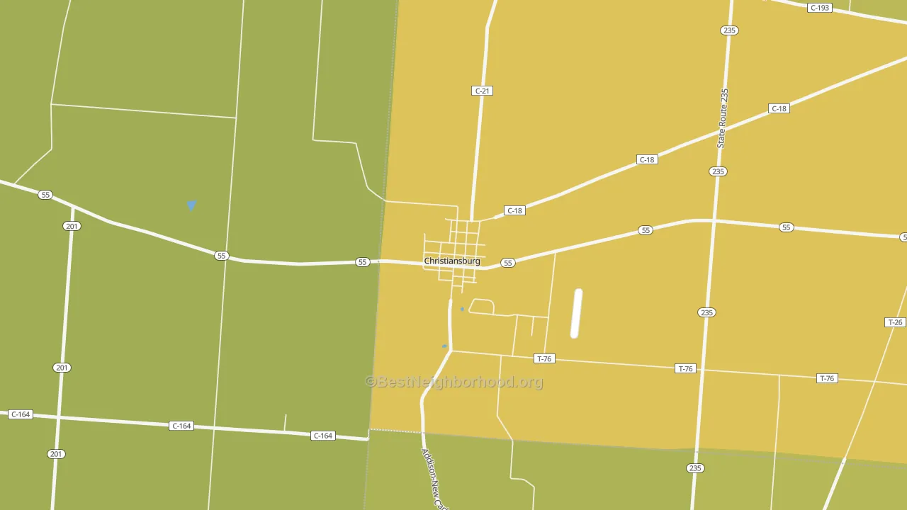 Map of the best neighborhoods in the 45389 area, with better matches in green and worse matches in red