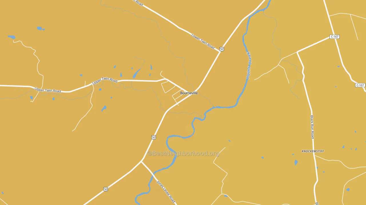 Map of the best neighborhoods in the 45617 area, with better matches in green and worse matches in red
